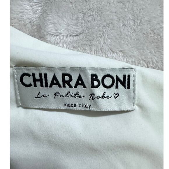 Chiara Boni Elisse Dress Women's 46 White One Shoulder Ruffle Sheath Knee Length - Picture 7 of 14